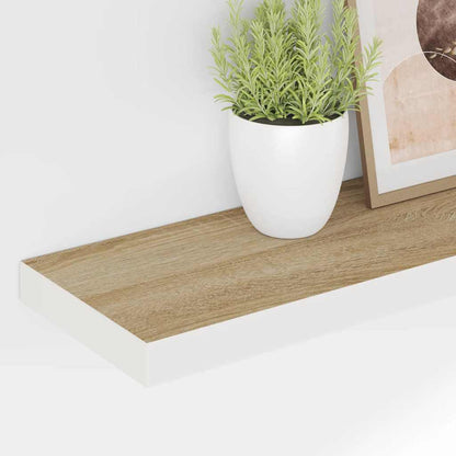 Floating Wall Shelf Oak and White 90x23.5x3.8 cm MDF