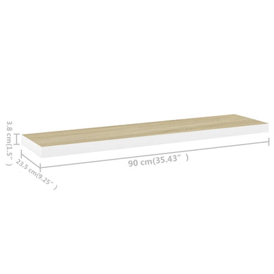 Floating Wall Shelf Oak and White 90x23.5x3.8 cm MDF
