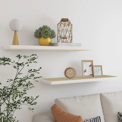 Wall Shelf Set of 2 Oak and White Honeycomb MDF, metal frame