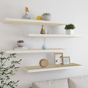 Floating Wall Shelves 4 pcs Oak and White 90x23.5x3.8 cm MDF