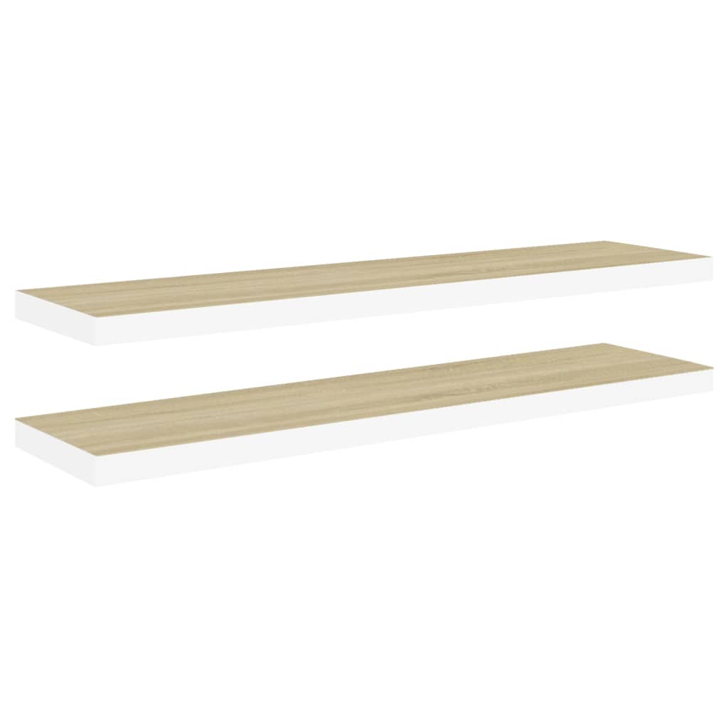 Wall Shelf Set of 2 Oak and White Honeycomb MDF, metal
