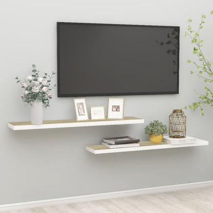 Wall Shelf Set of 2 Oak and White Honeycomb MDF, metal