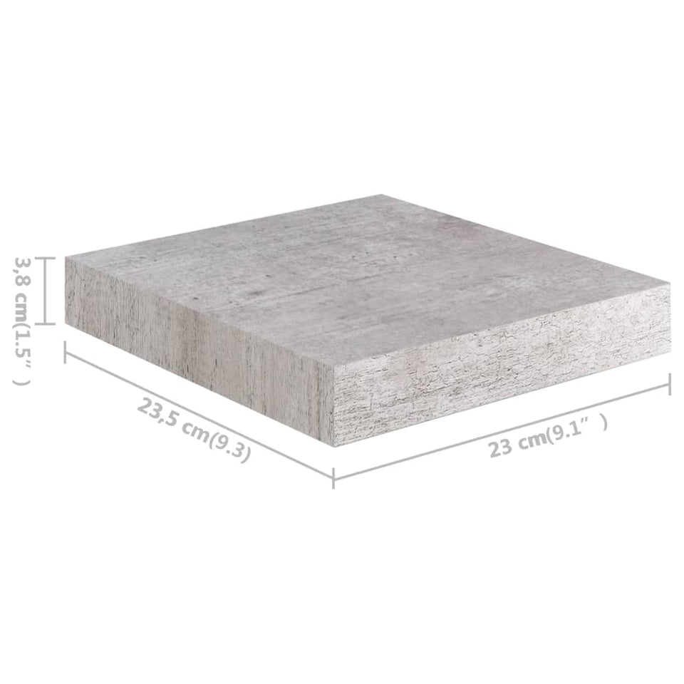 Floating Wall Shelves 2 pcs Concrete Grey 23x23.5x3.8 cm MDF