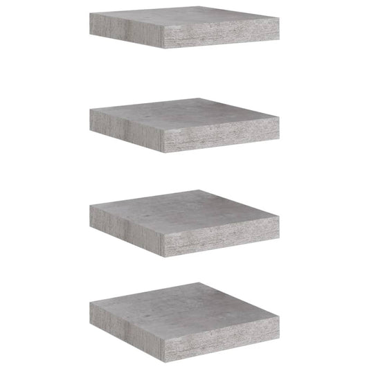 Wall Shelf Set of 4 Concrete Grey Honeycomb MDF, Metal Frame
