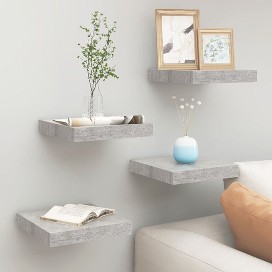 Wall Shelf Set of 4 Concrete Grey Honeycomb MDF, Metal Frame