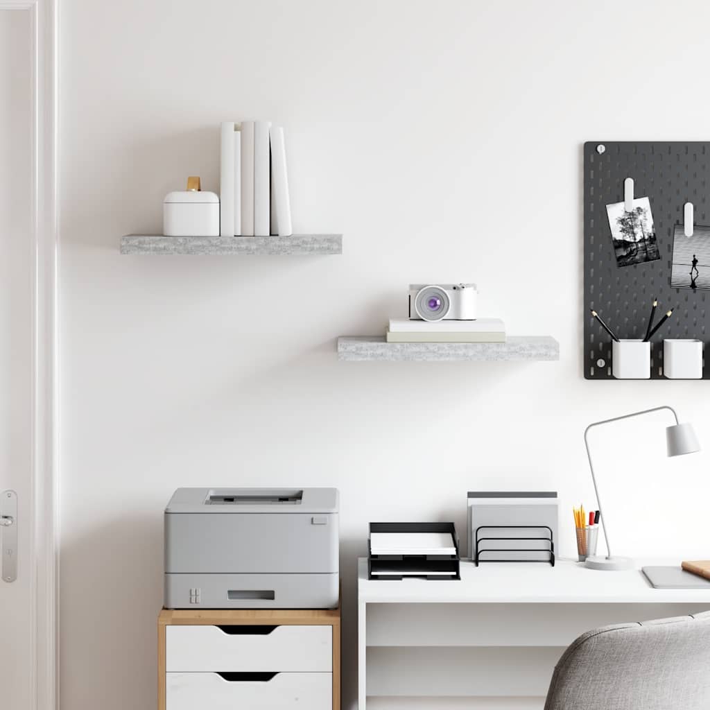 vidaXL Wall Shelf Set of 2 Concrete Grey Honeycomb MDF, Metal