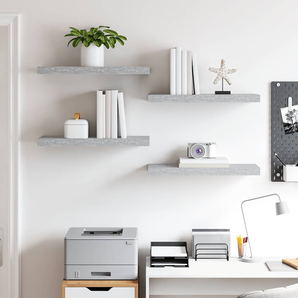 Floating Wall Shelves 4 pcs Concrete Grey 60x23.5x3.8 cm MDF