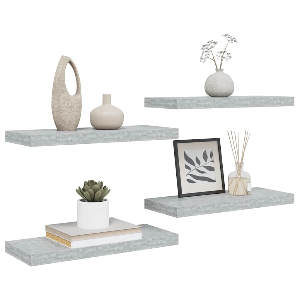 Floating Wall Shelves 4 pcs Concrete Grey 60x23.5x3.8 cm MDF