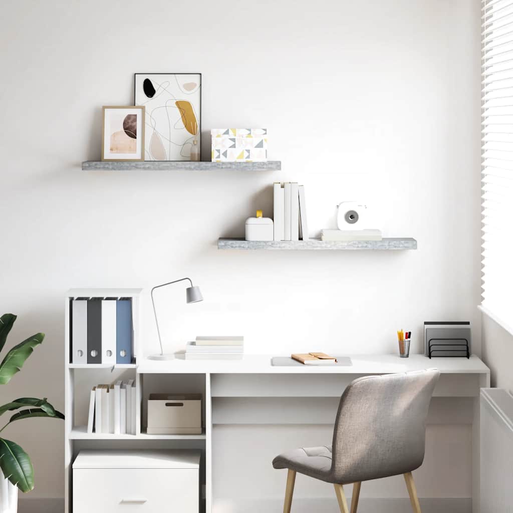 Floating Wall Shelves 2 pcs Concrete Grey 90x23.5x3.8 cm MDF