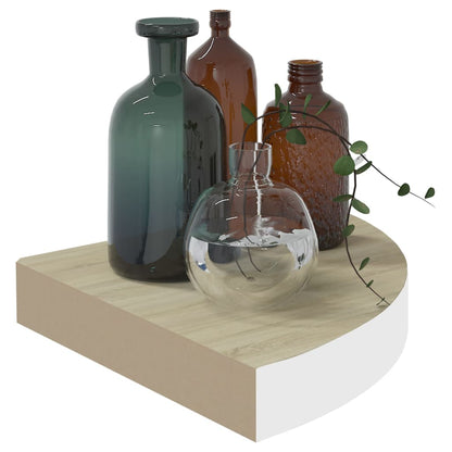 Wall Corner Shelf Oak and White Honeycomb MDF, metal Compact