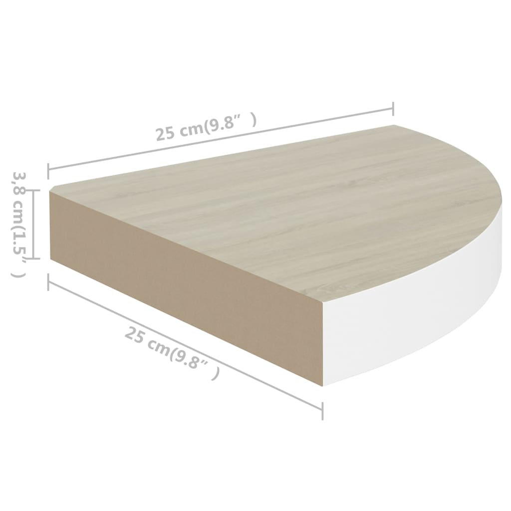 Wall Corner Shelf Oak and White Honeycomb MDF, metal Compact