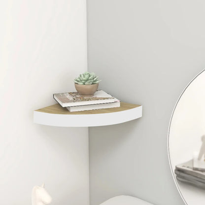 Wall Corner Shelf Oak and White Honeycomb MDF, metal Compact