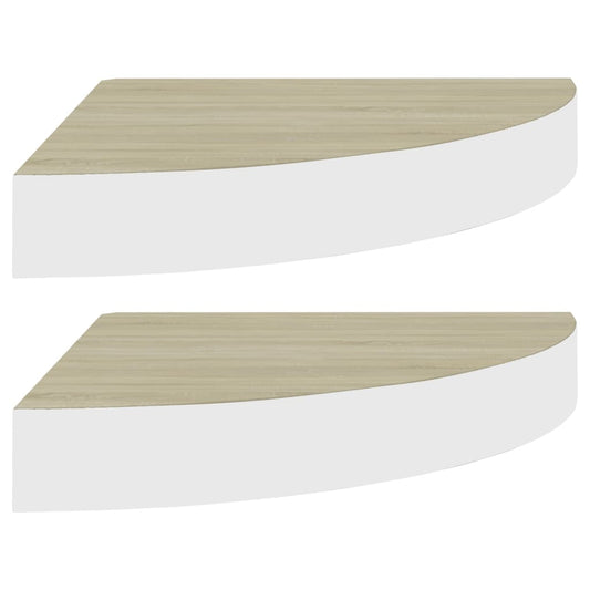 Wall Corner Shelf Set of 2 Oak and white Honeycomb MDF, metal