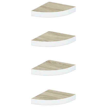 Wall Corner Shelves 4 pcs Oak and White 9.8"x9.8"x1.4" MDF