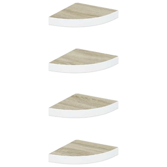 Wall Corner Shelves 4 pcs Oak and White 25x25x3.8 cm MDF