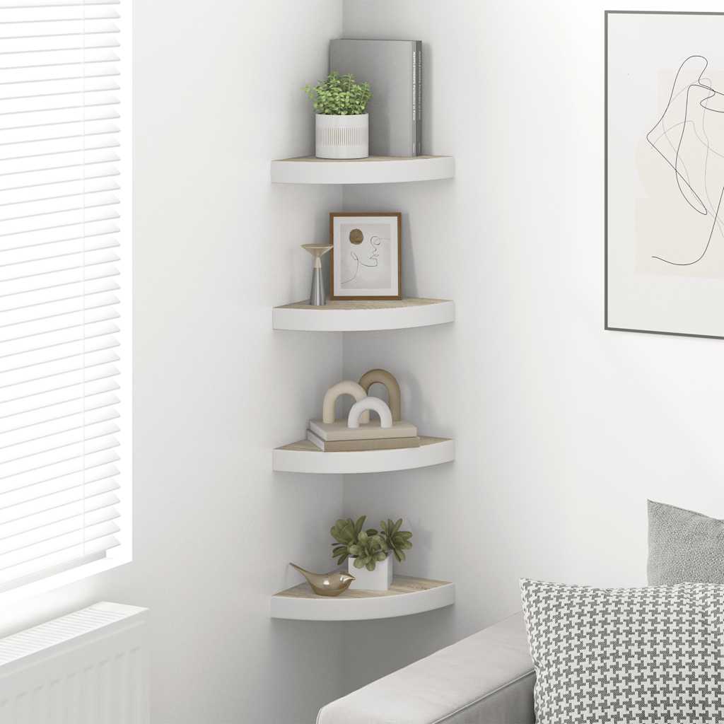 Wall Corner Shelves 4 pcs Oak and White 9.8"x9.8"x1.4" MDF