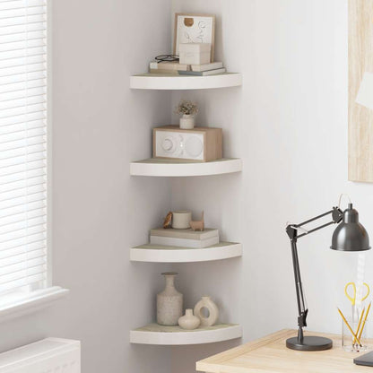 Wall Corner Shelves 4 pcs Oak and White 9.8"x9.8"x1.4" MDF