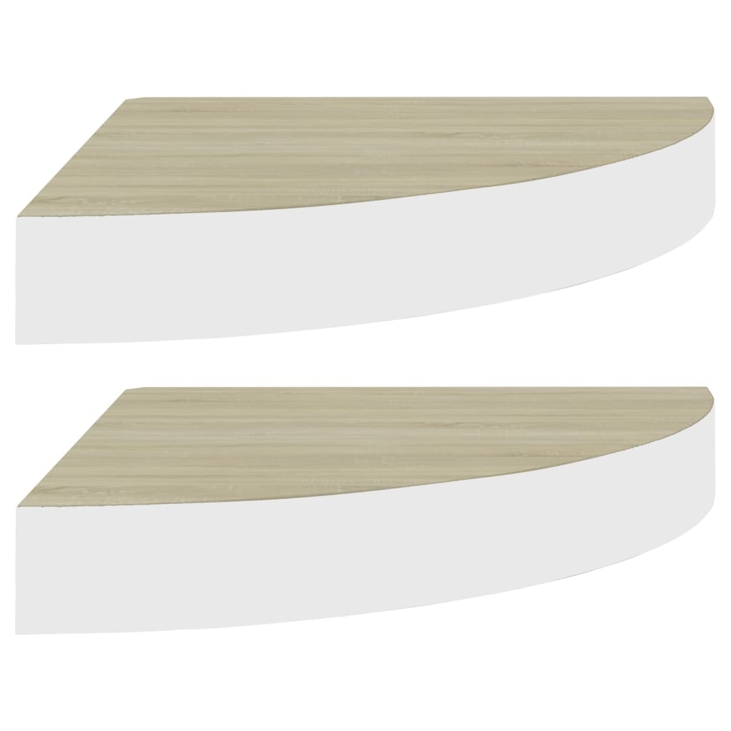 Wall Corner Shelf Set of 2 Oak and White Honeycomb MDF, Metal