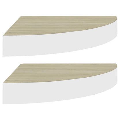 Wall Corner Shelf Set of 2 Oak and White Honeycomb MDF, Metal