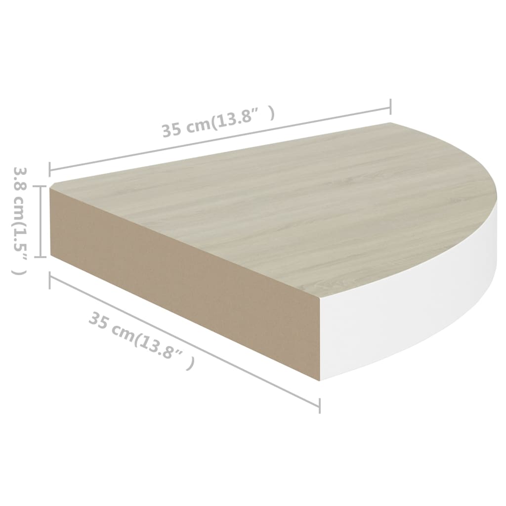 Wall Corner Shelf Set of 2 Oak and White Honeycomb MDF, Metal