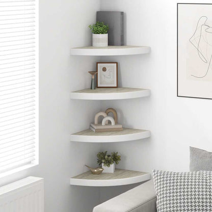 Wall Corner Shelves 4 pcs Oak and White 35x35x3.8 cm MDF