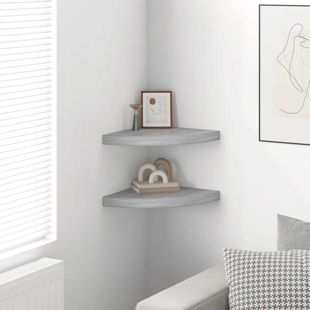 Wall Corner Shelves 2 pcs Concrete Gray 13.7"x13.7"x1.4" MDF