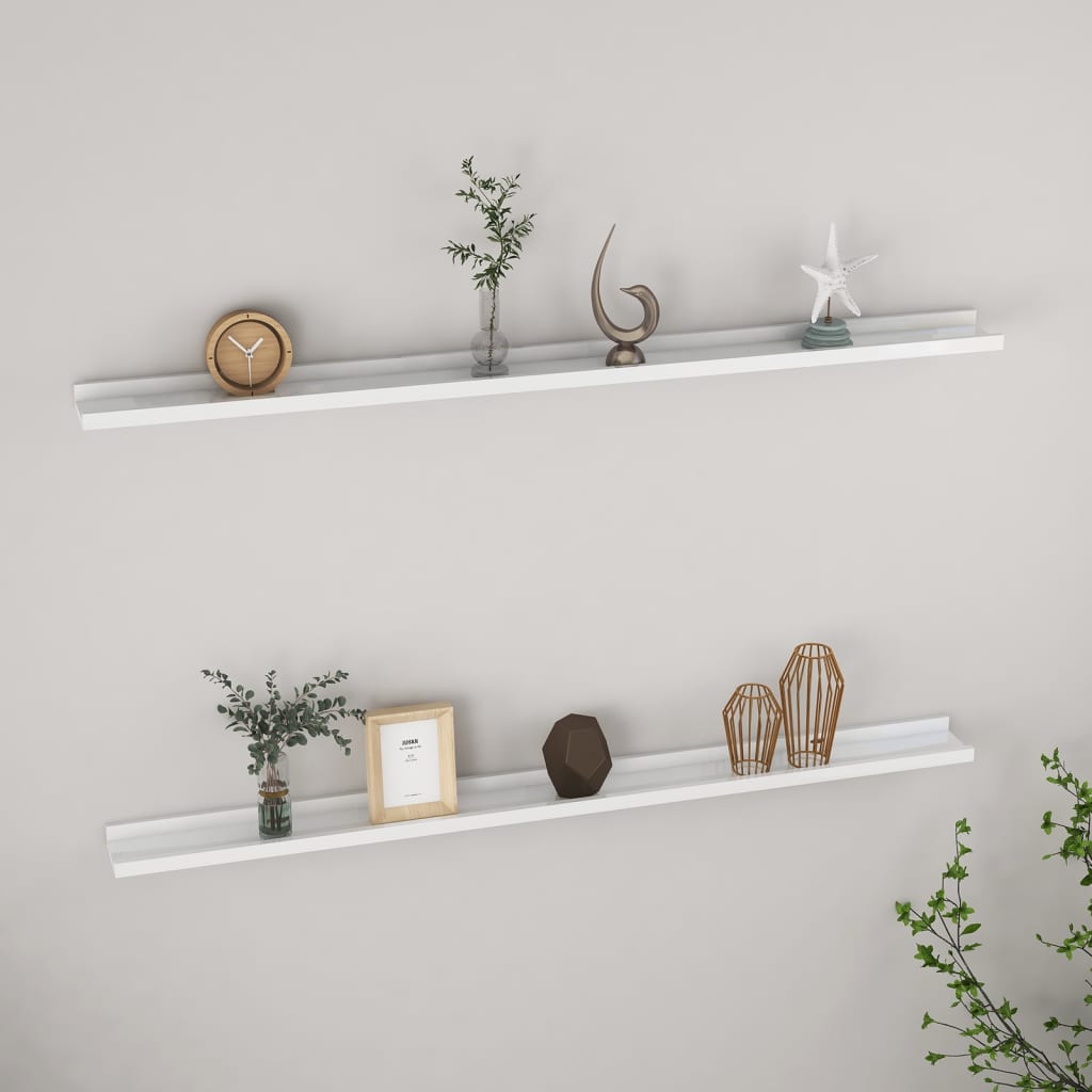 Wall Shelves 2 pcs High Gloss White 115x9x3 cm