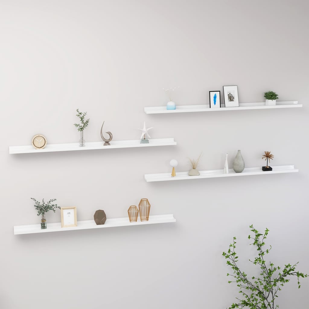 Wall Shelves 4 pcs High Gloss White 115x9x3 cm