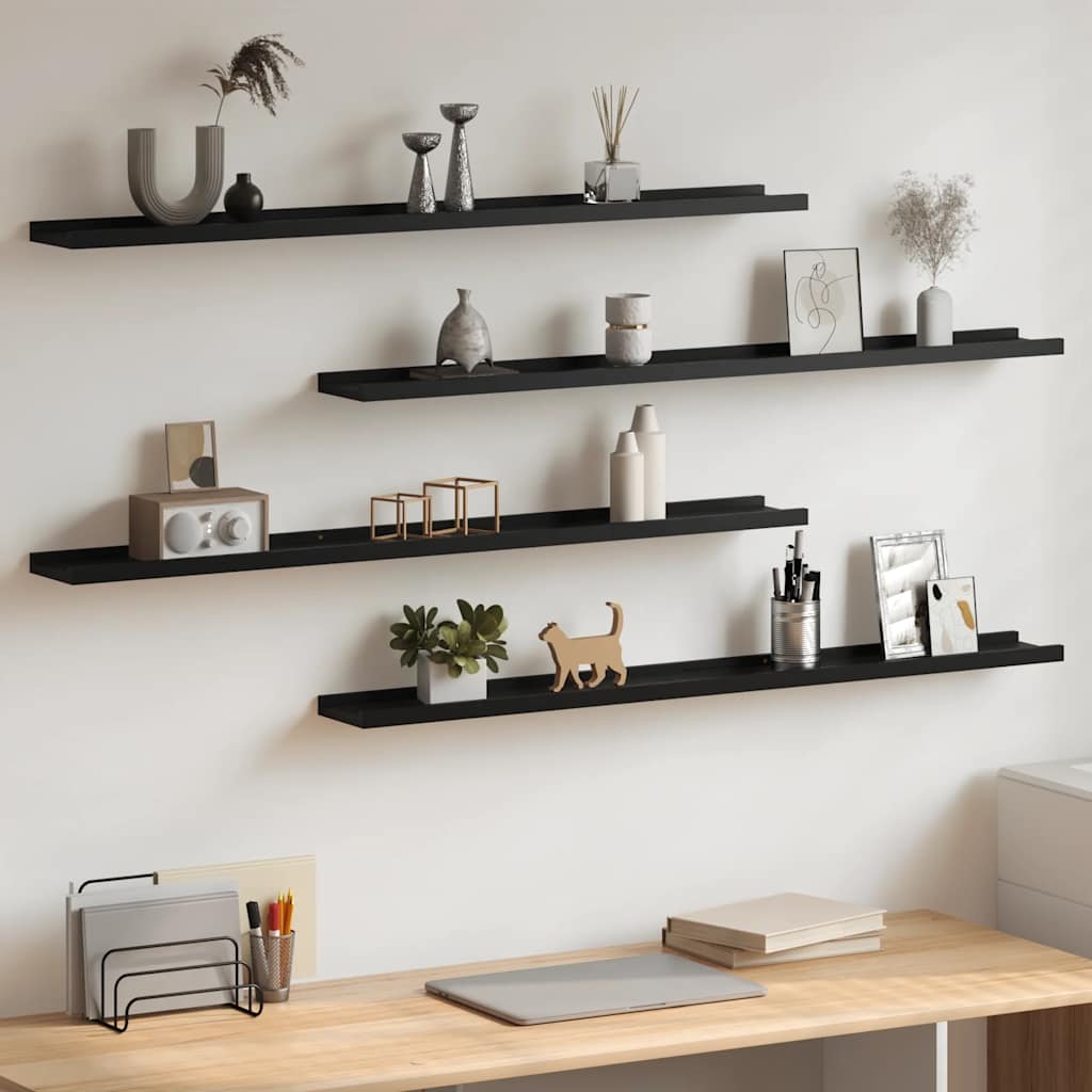 Wall Shelves 4 pcs Black 100x9x3 cm