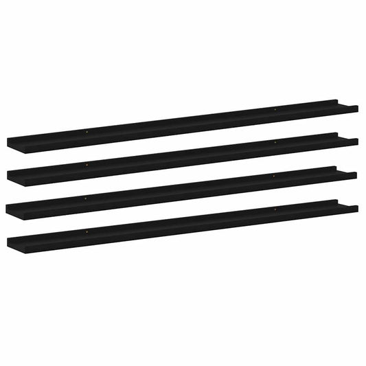 Wall Shelf | Set of 4 | Black | MDF | 115 x 9 x 3 cm | Wall mounting
