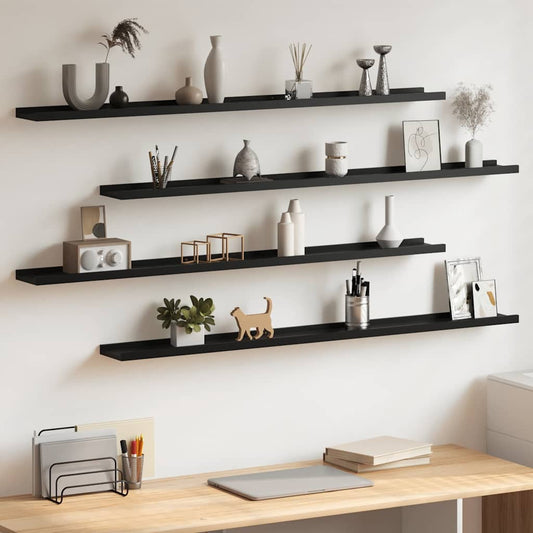 Wall Shelf | Set of 4 | Black | MDF | 115 x 9 x 3 cm | Wall mounting