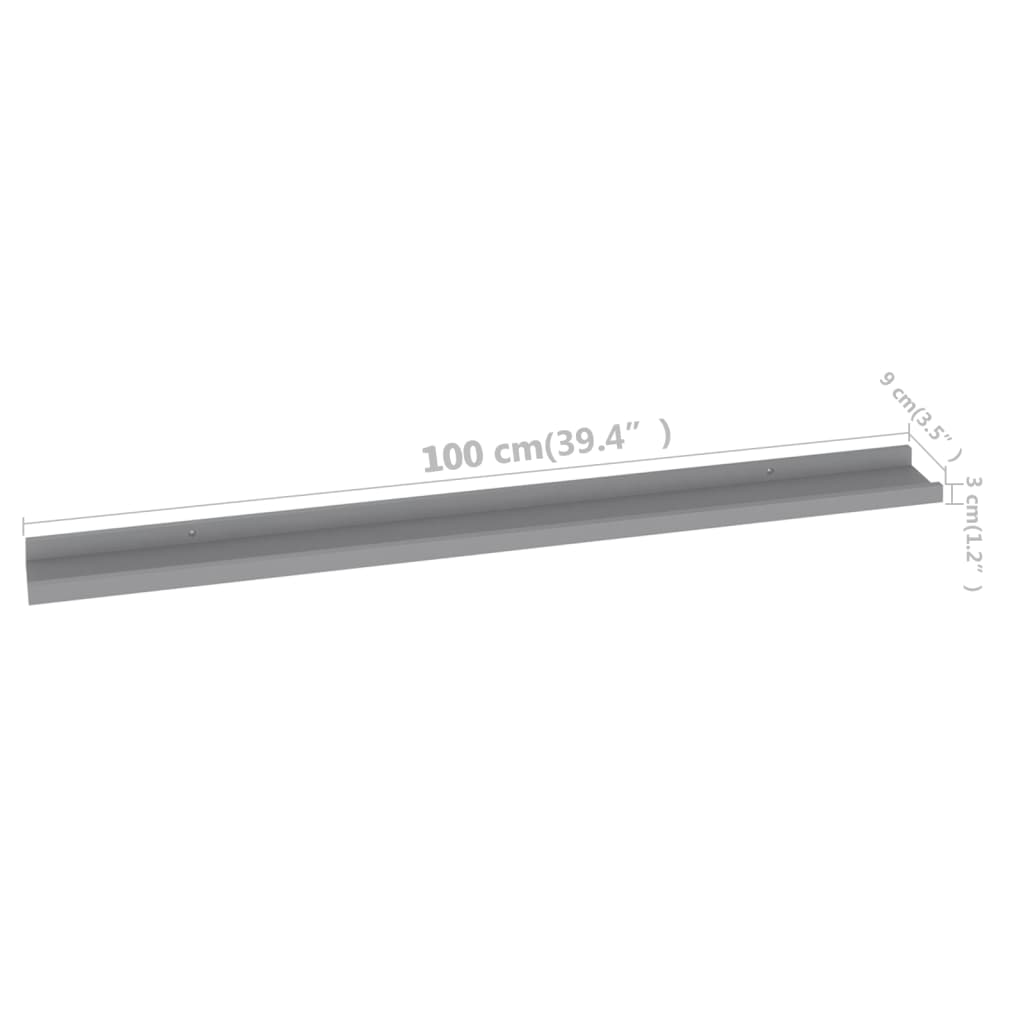 Wall Shelves 2 pcs Grey 100x9x3 cm