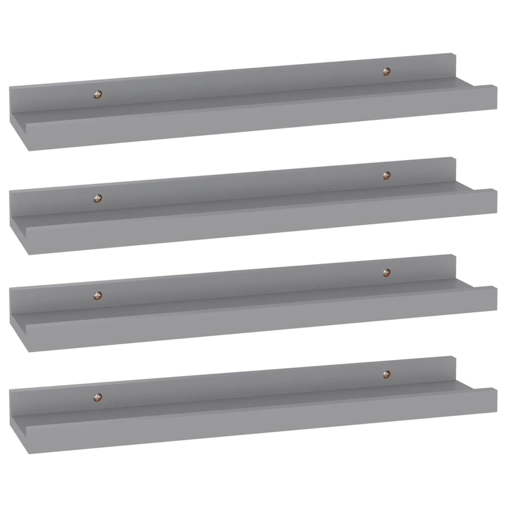 Wall Shelf Set of 4 Grey MDF Small Wall Shelf Rectangular