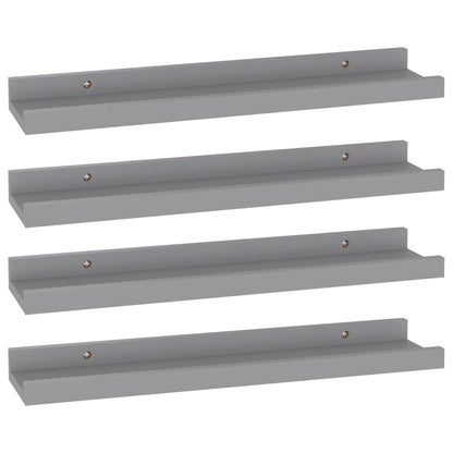 Wall Shelf Set of 4 Grey MDF Small Wall Shelf Rectangular