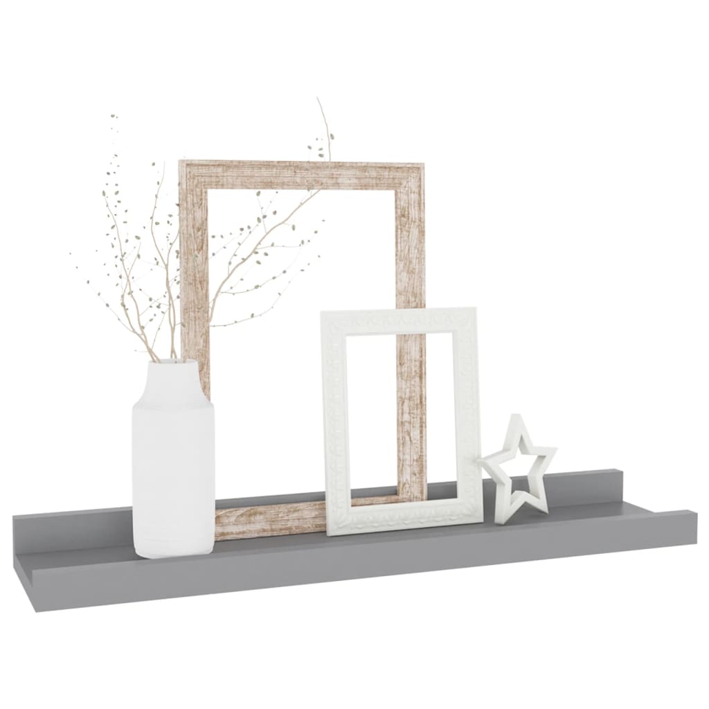 Wall Shelf Set of 4 Grey MDF Small Wall Shelf Rectangular