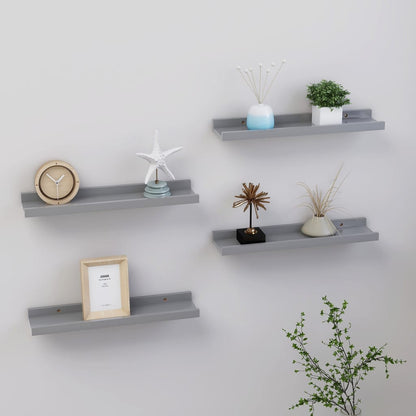 Wall Shelf Set of 4 Grey MDF Small Wall Shelf Rectangular