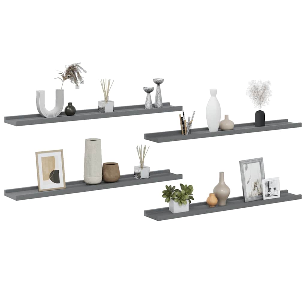 Wall Shelves 4 pcs Grey 80x9x3 cm