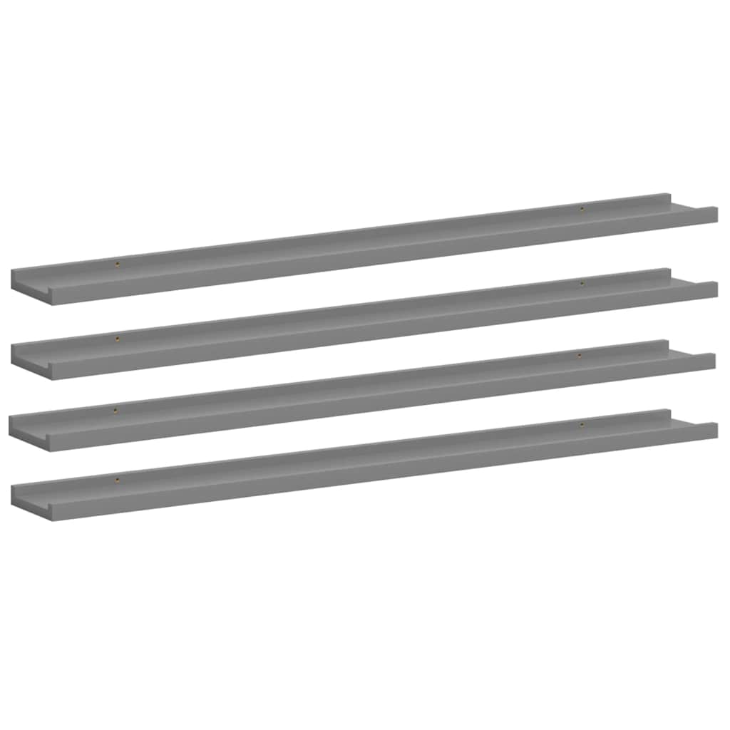 vidaXL Wall Shelf Set of 4 Grey MDF Wall Shelf Rectangular Modern