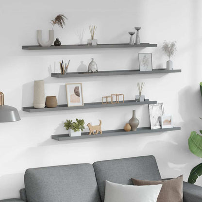 vidaXL Wall Shelf Set of 4 Grey MDF Wall Shelf Rectangular Modern