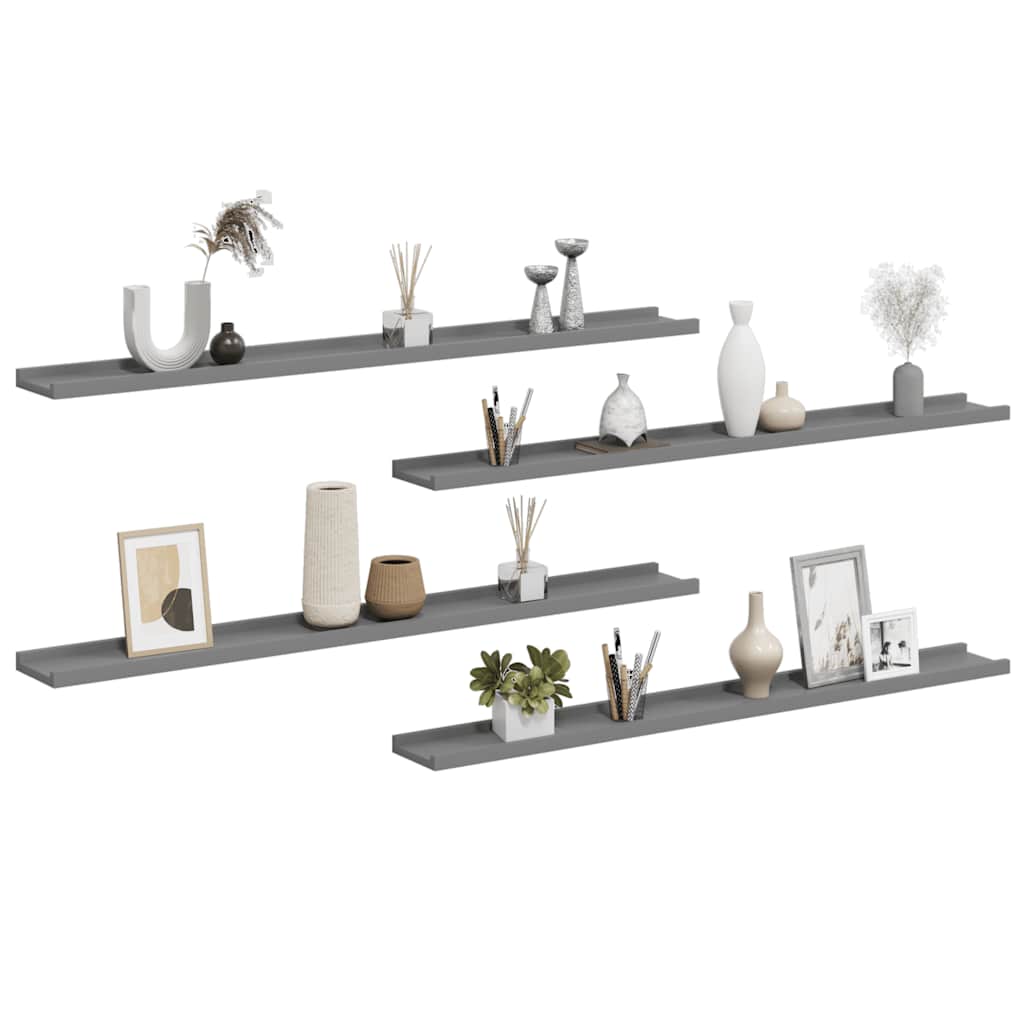 vidaXL Wall Shelf Set of 4 Grey MDF Wall Shelf Rectangular Modern