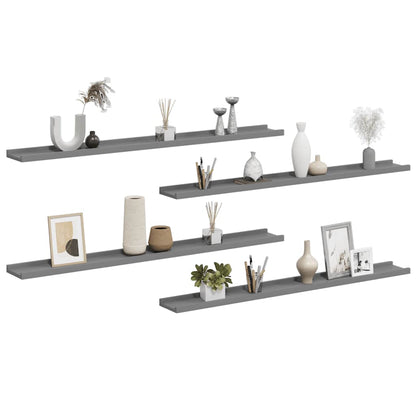 vidaXL Wall Shelf Set of 4 Grey MDF Wall Shelf Rectangular Modern