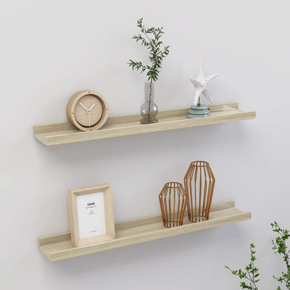 Wall Shelf Set of 2 Sonoma Oak MDF Wall Mounting Wall Shelf