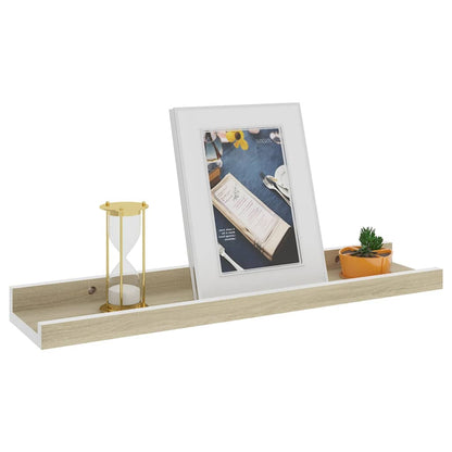 Wall Shelf Set of 2 White and Sonoma Oak MDF 15.7 x 3.5 x 1.2 in