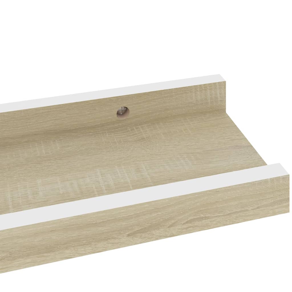 Wall Shelf Set of 2 White and Sonoma Oak MDF 15.7 x 3.5 x 1.2 in