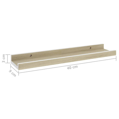 Wall Shelf Set of 2 White and Sonoma Oak MDF 15.7 x 3.5 x 1.2 in