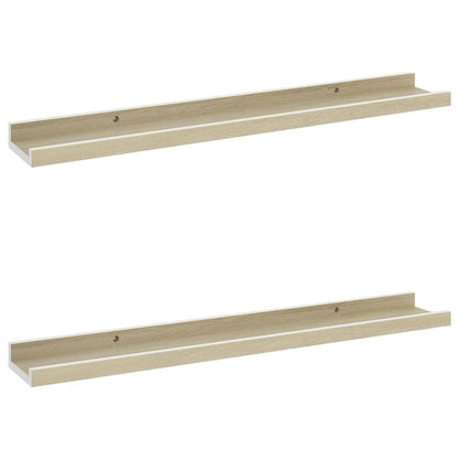 Wall Shelf Set of 2 White and Sonoma Oak MDF 23.6in long