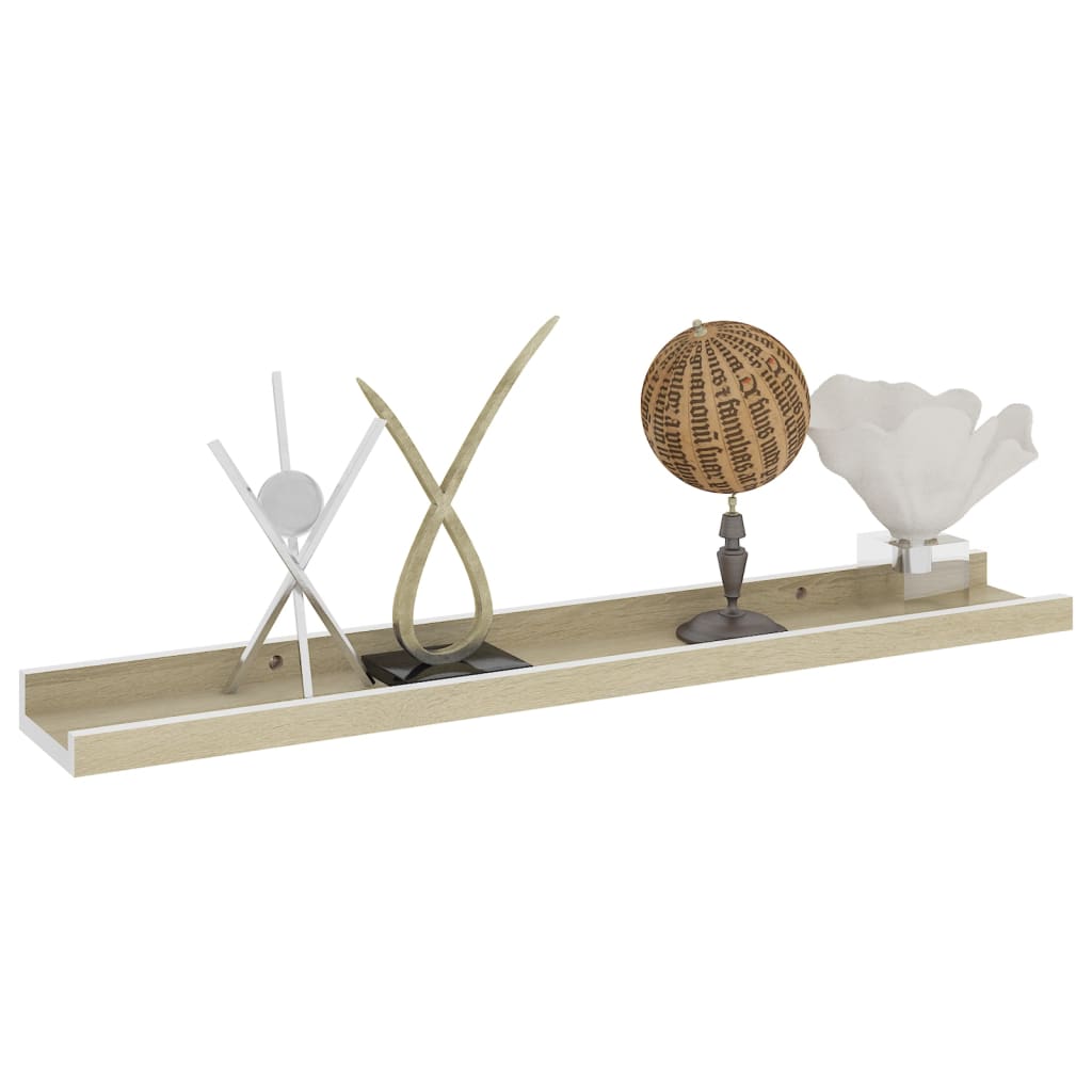 Wall Shelf Set of 2 White and Sonoma Oak MDF 23.6in long