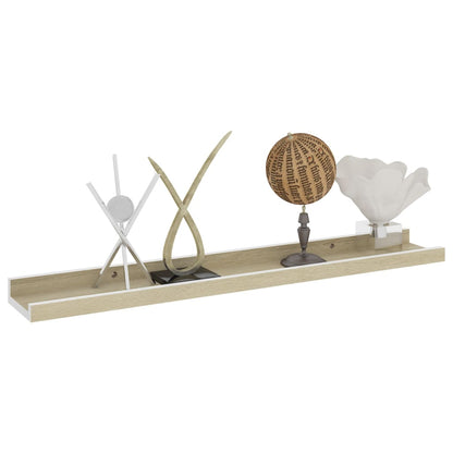 Wall Shelf Set of 2 White and Sonoma Oak MDF 23.6in long
