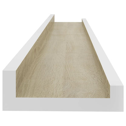 Wall Shelf Set of 2 White and Sonoma Oak MDF 23.6in long