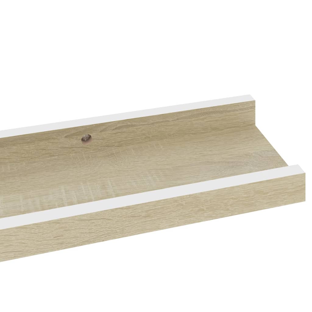 Wall Shelf Set of 2 White and Sonoma Oak MDF 23.6in long